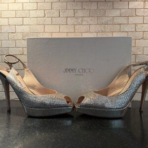 Jimmy Choo Glittering Silver Slingback Heels